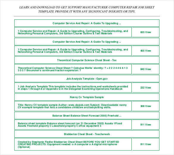 19+ Job Sheet Templates & Samples DOC, PDF, Excel, Apple Pages
