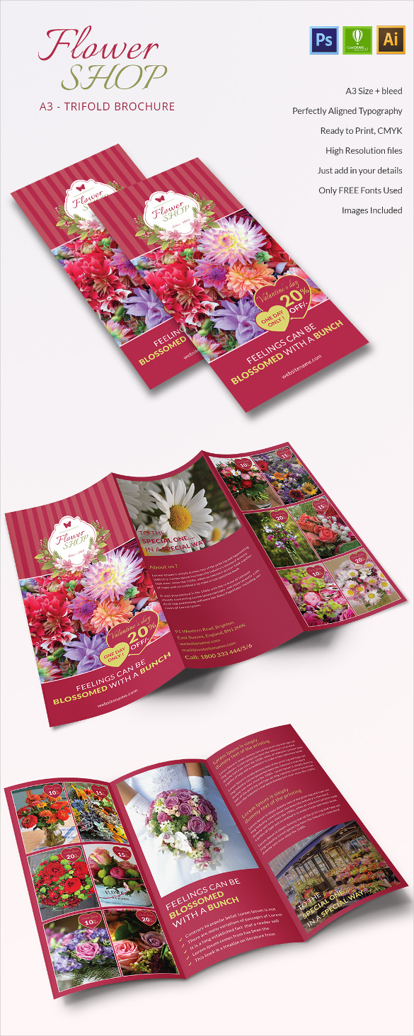 A3 Tri Fold Flower Shop Brochure Template