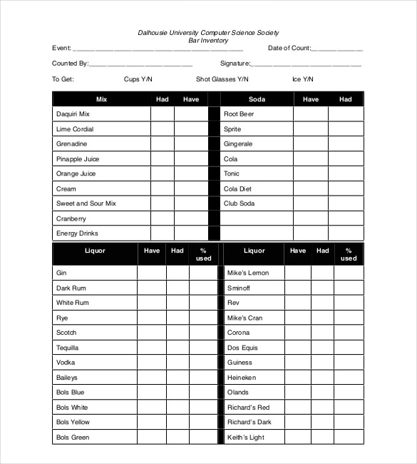 21 New Bar Liquor Inventory Spreadsheet