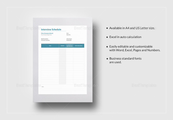 Interview Schedule Template 11+ Free Word, PDF Documents