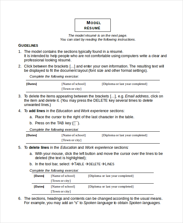 Model Resume Template 4+ Free Word Document Download Free & Premium