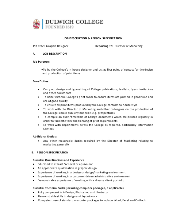 9+ Sample Graphic Designer Job Descriptions PDF, DOC