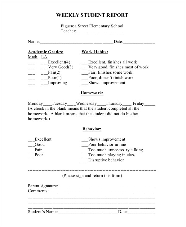 Weekly Student Report Templates 5+ Free Word, PDF Format Download!