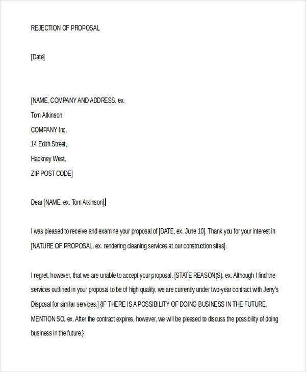 Sample letter of decline project