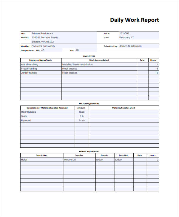 Daily Report Templates Excel Word Template