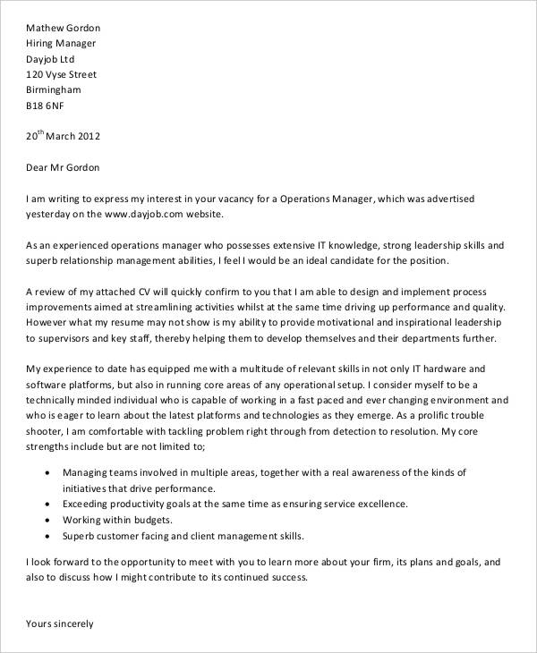 7+ IT Manager Cover Letter Free Sample, Example Format