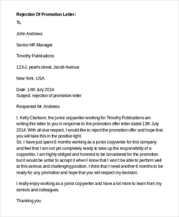 Offer Rejection Letter Templates 8+ Free Word, PDF Format Download
