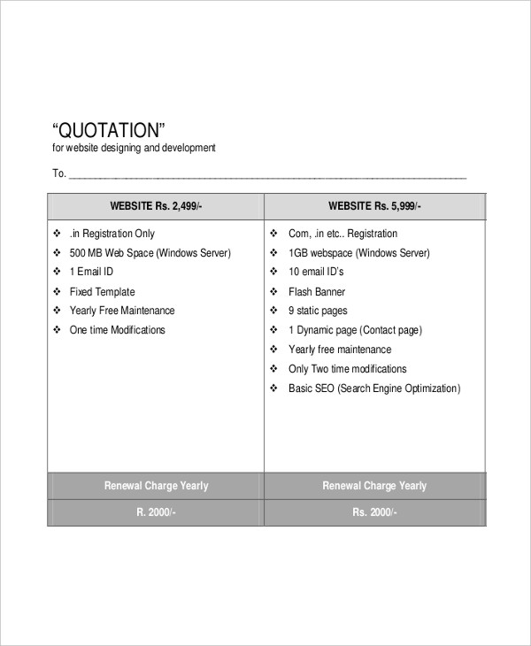 Free Web Design Quotation Template Bonsai