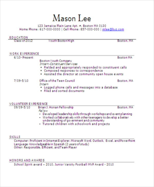 15+ Teenage Resume Templates PDF, DOC Free & Premium Templates