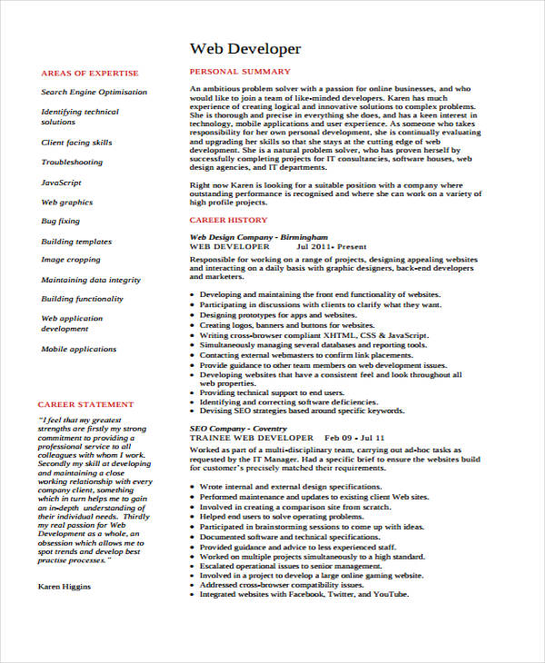10+ Developer Curriculum Vitae Templates PDF, DOC