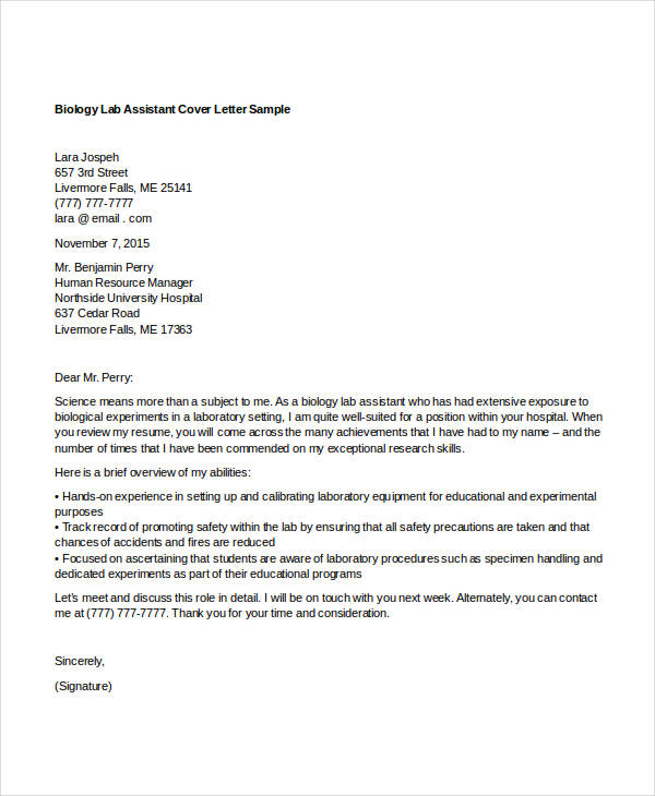 8+ Biology Cover Letters Free Word, PDF Format Download