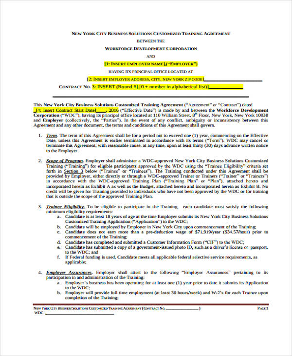 11+ Training Contract Templates in PDF MS Word Pages Google Docs