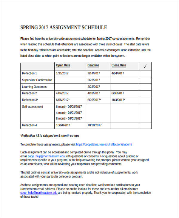 10+ Assignment Schedule Templates Sample, Examples