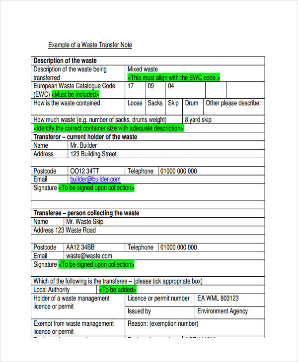 8+ Transfer Note Templates Free Samples, Examples Format Download