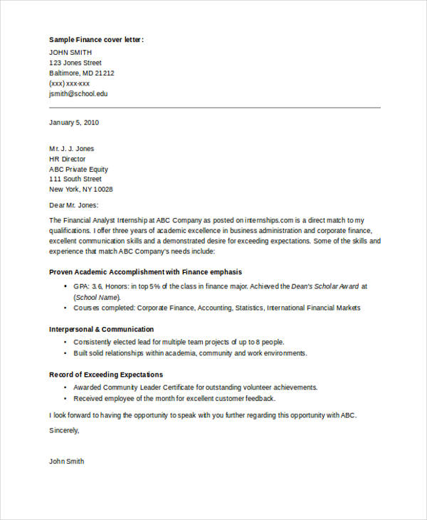 Internship Cover Letter 10+ Free Word, PDF Format