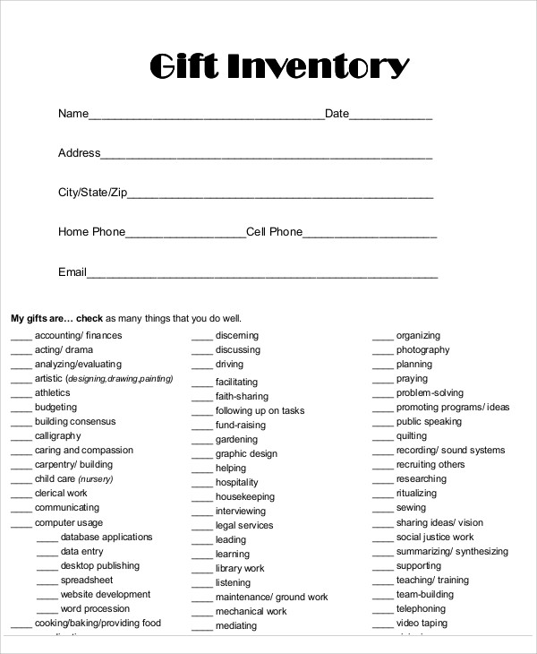 6+ Gift Inventory Templates Sample, Example