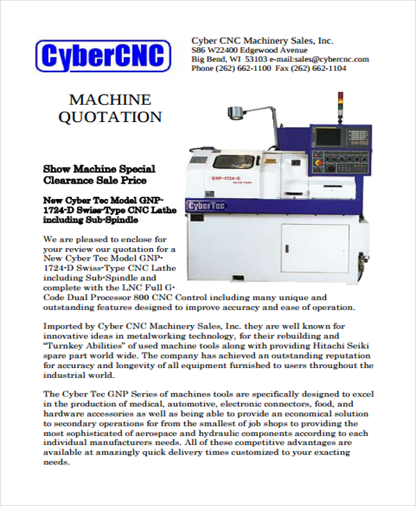 Equipment Quote Template