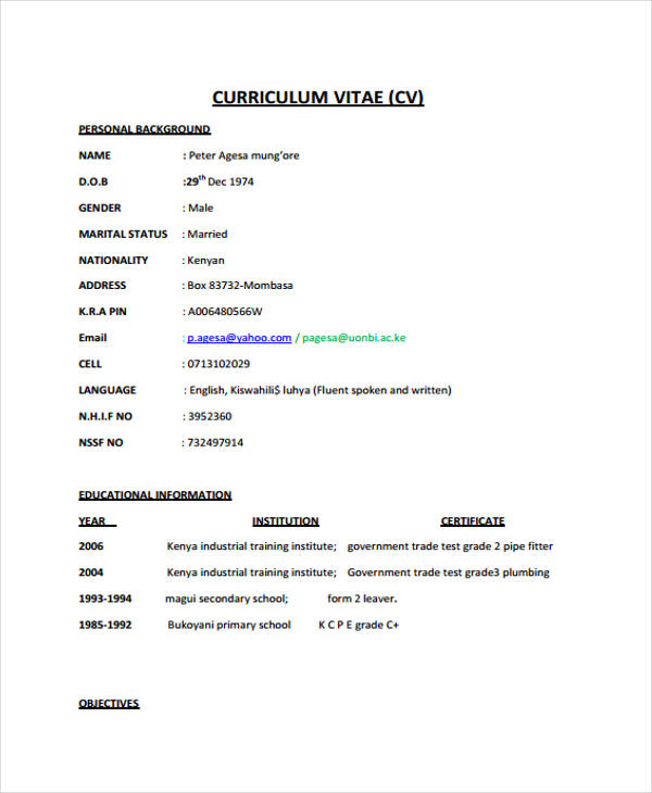 9+ Plumber Resume Templates PDF, DOC Free & Premium Templates