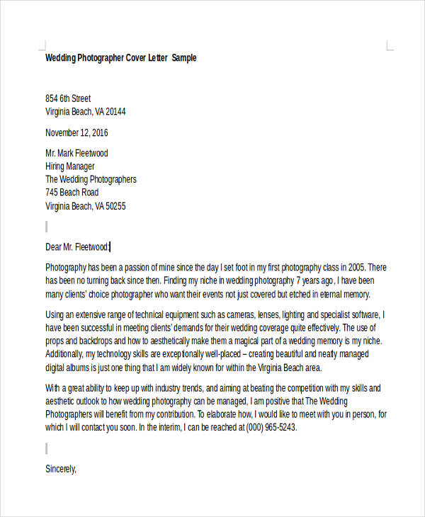 Freelance Photographer Resume Cover Letter