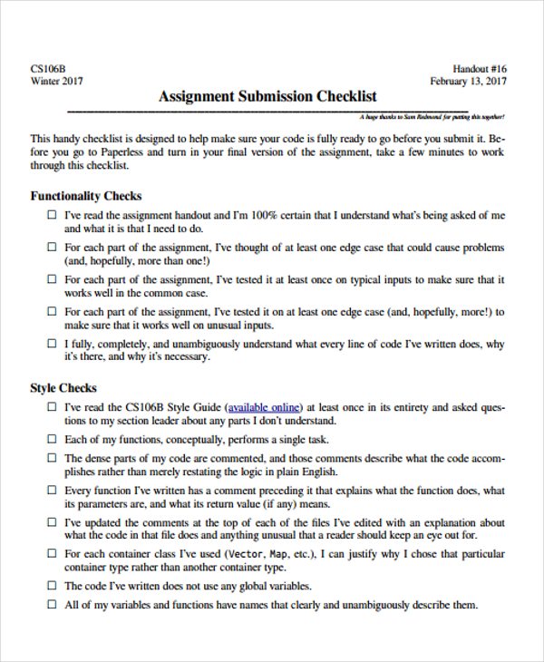 8+ Assignment Checklist Templates Free Samples, Examples Format Download
