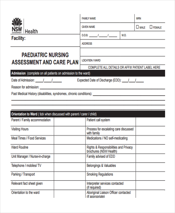 Sample Nursing Assessment Form