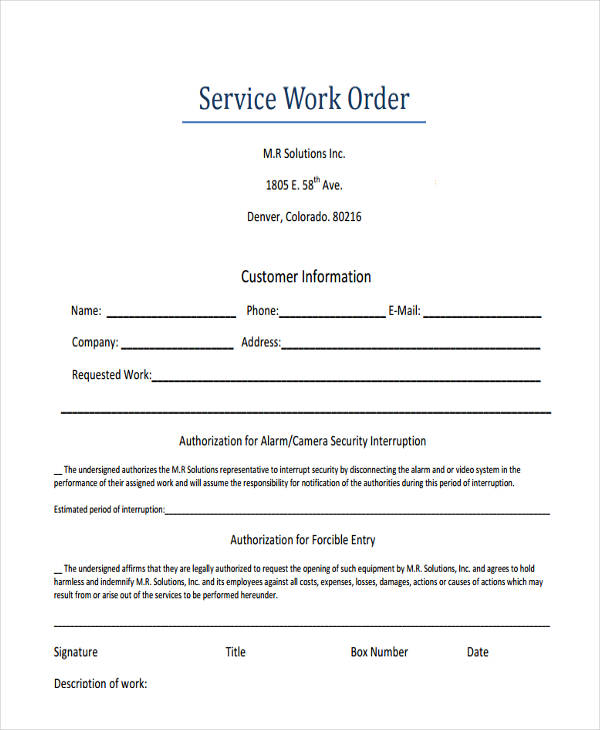 31+ Work Order Formats Word, PDF, Docs