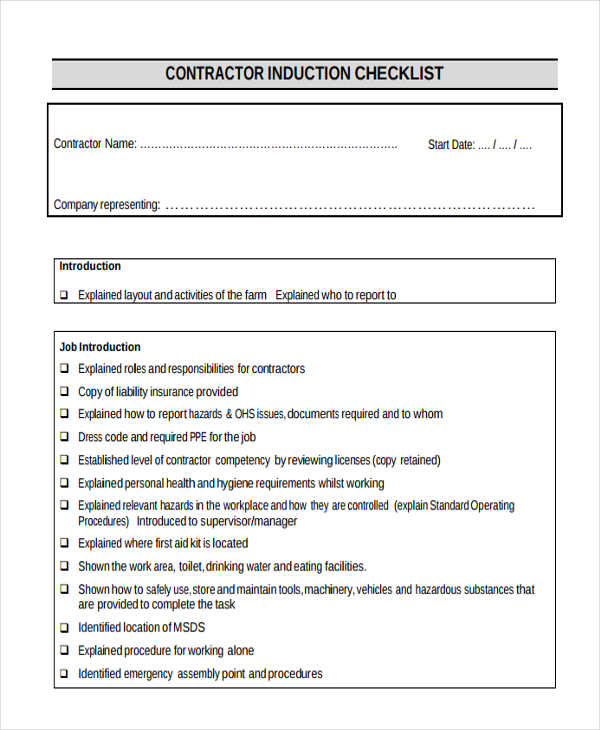 Induction Checklist Template 11+ Free Word, PDF Format Download