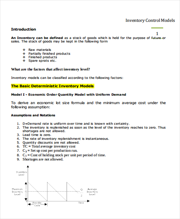 Inventory Control Procedure Template Database