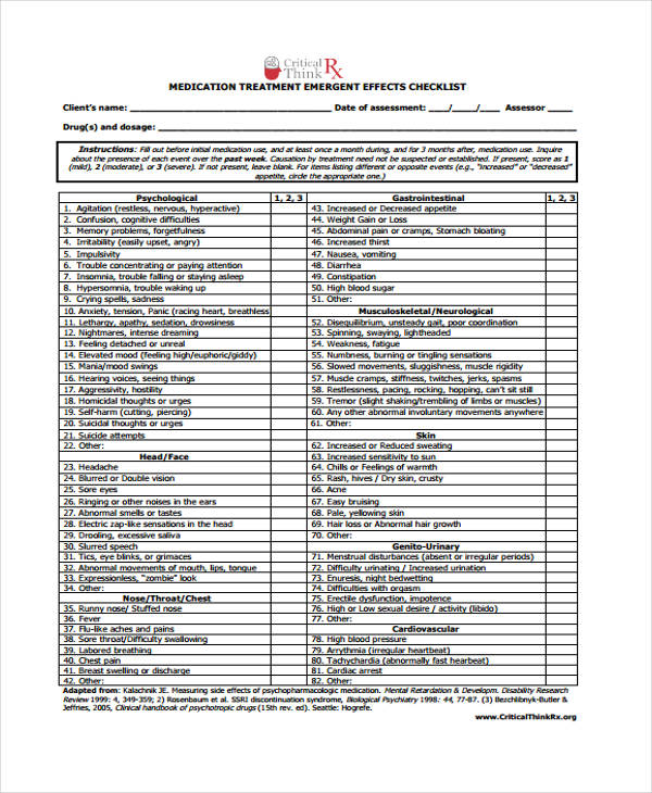 10+ Medication Checklist Templates Free Samples, Examples Format Download