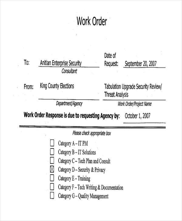 25+ Work Order Formats Word, PDF, Docs