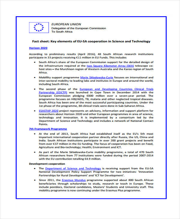 Fact Sheet For Science And Technology Writing