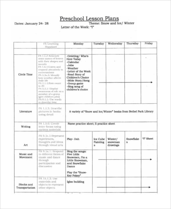 11+ Printable Preschool Lesson Plan Templates Free PDF, Word Format
