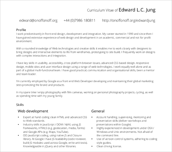 10+ Developer Curriculum Vitae Templates Word, PDF