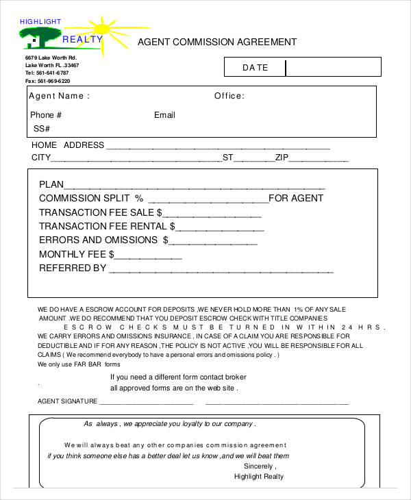 13+ Agent Commission Agreement Templates Word, Apple Pages, Google Docs