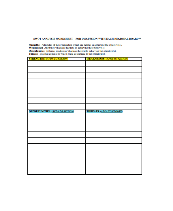 4+ SWOT Analysis Worksheet Templates PDF Free