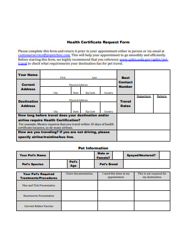 Veterinary Health Certificate Template