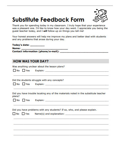 Free Printable Substitute Teacher Report Form - Templates Printable
