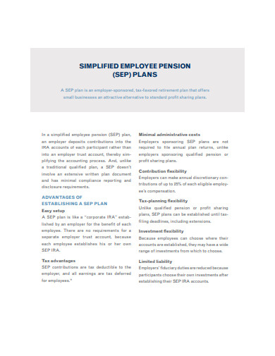 9+ Simplified Employee Pension Plan Templates in PDF DOC