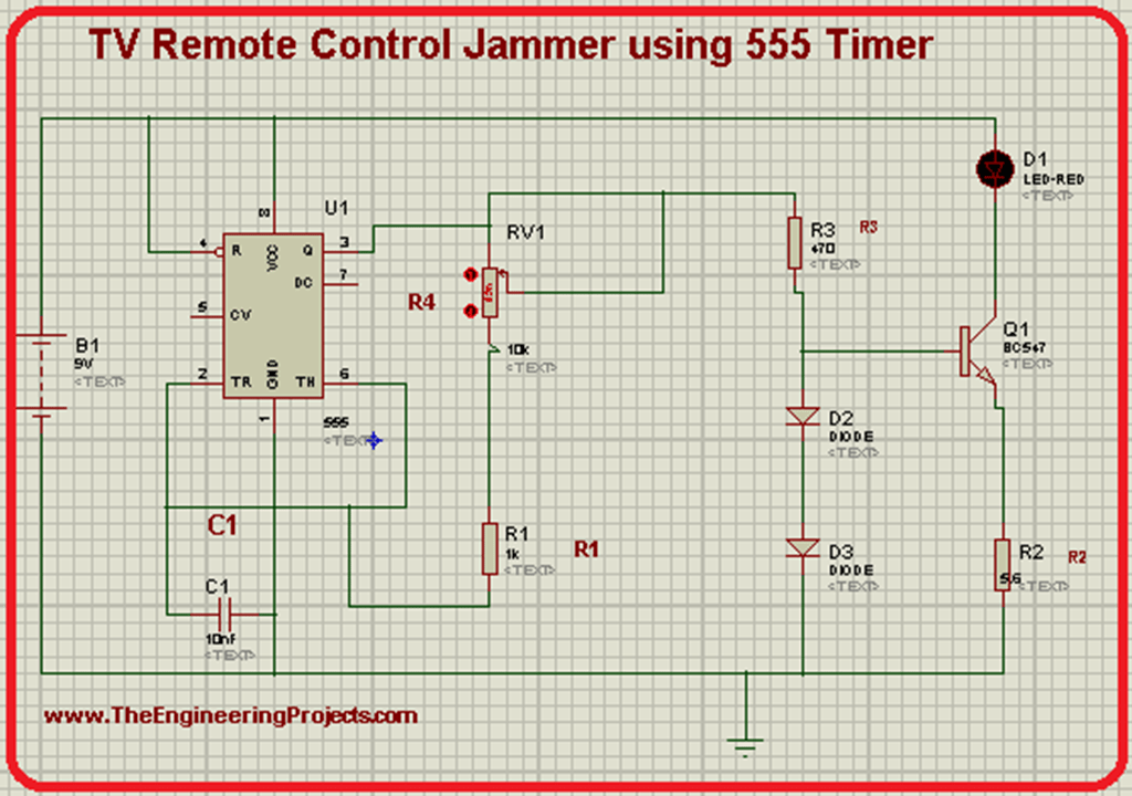 555 Timer TV Remote Control Jammer in Proteus The Engineering Projects