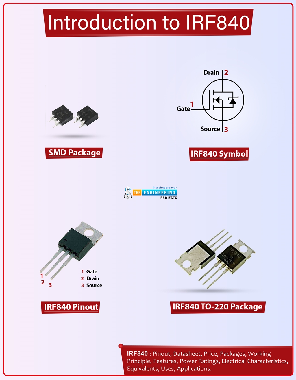 IRF840 MOSFET Datasheet, Pinout, Features, Equivalent & Applications