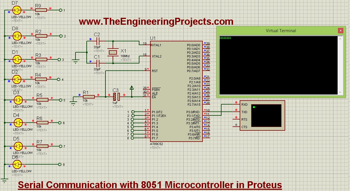 Serial Communication with 8051 Microcontroller in Proteus The