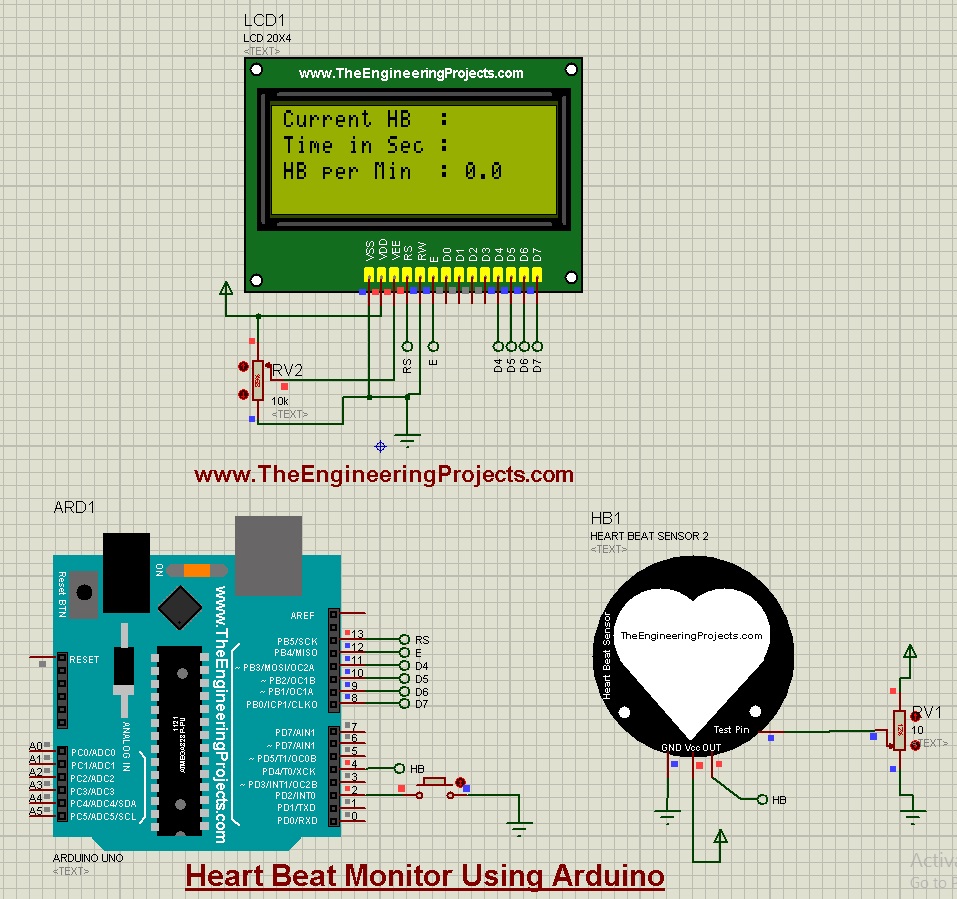 Heart Beat Monitor using Arduino in Proteus The Engineering Projects