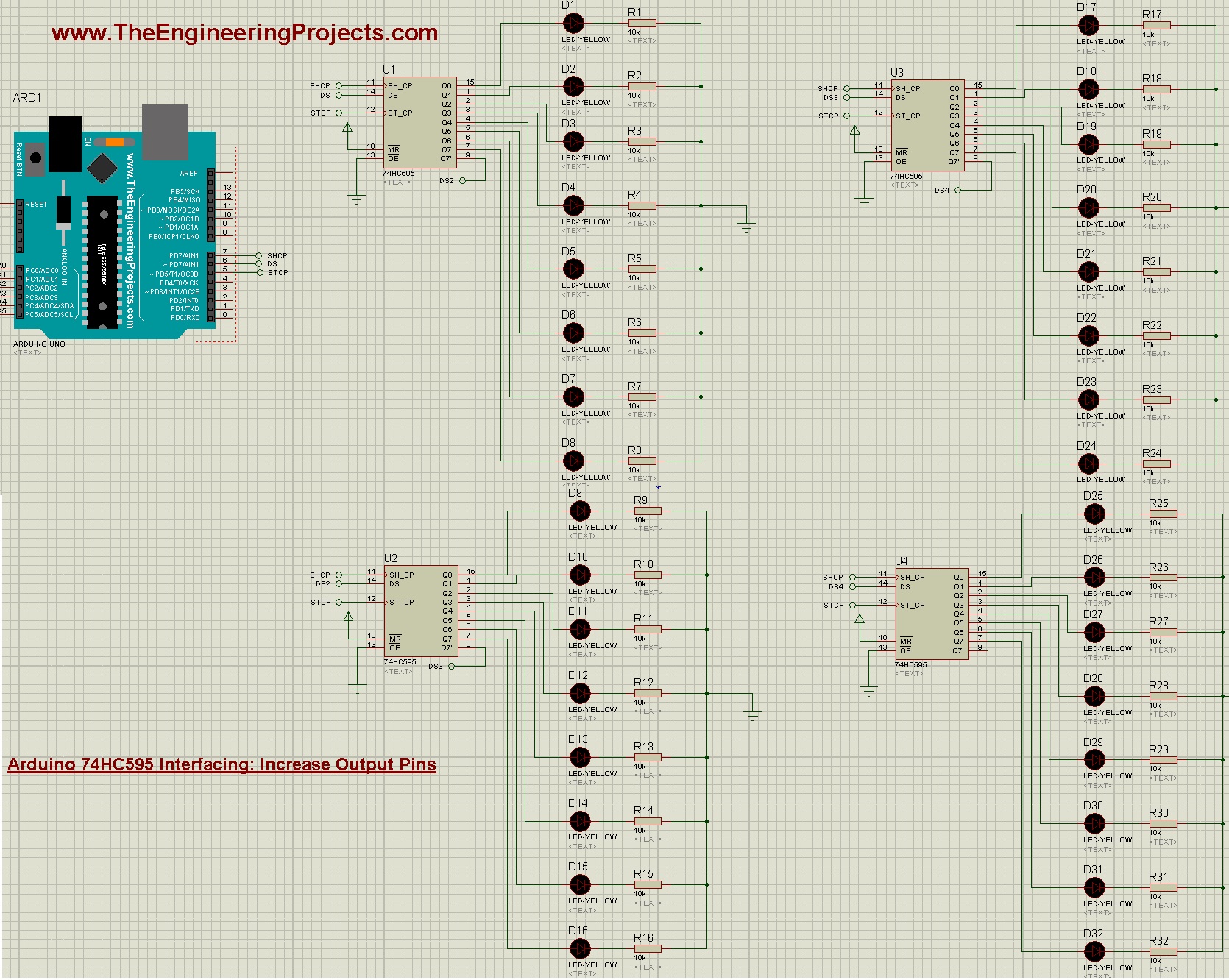 Arduino 74HC595 Interfacing: Increase Output Pins - The Engineering