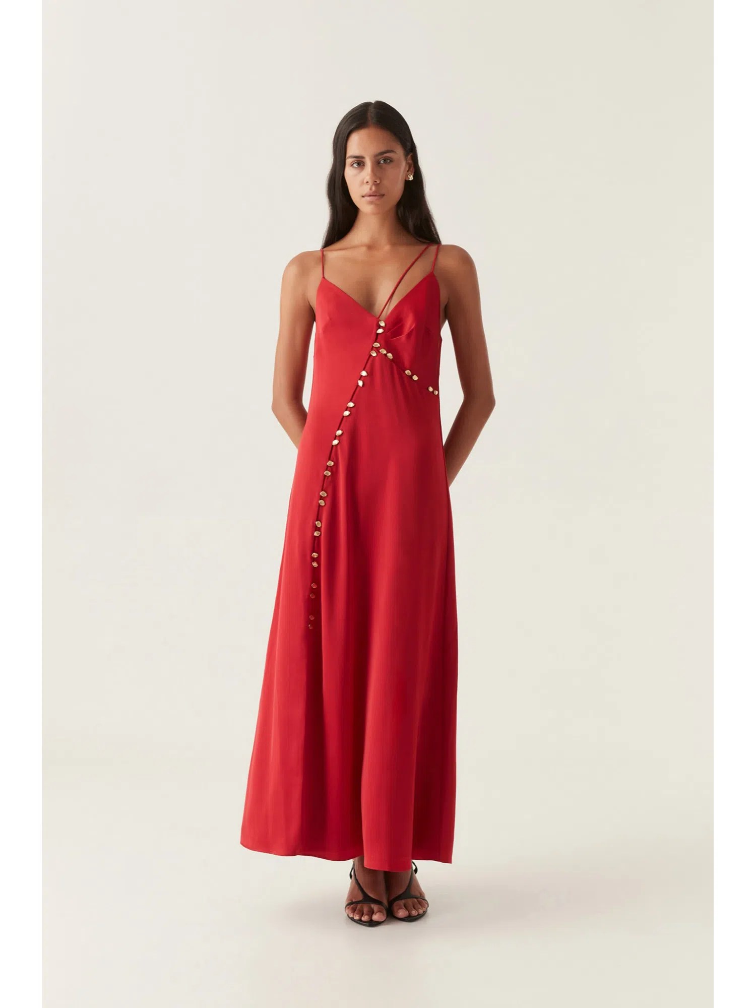 Aje Riddle Button Down Maxi Dress in Scarlet Red Size AU 8 The Volte