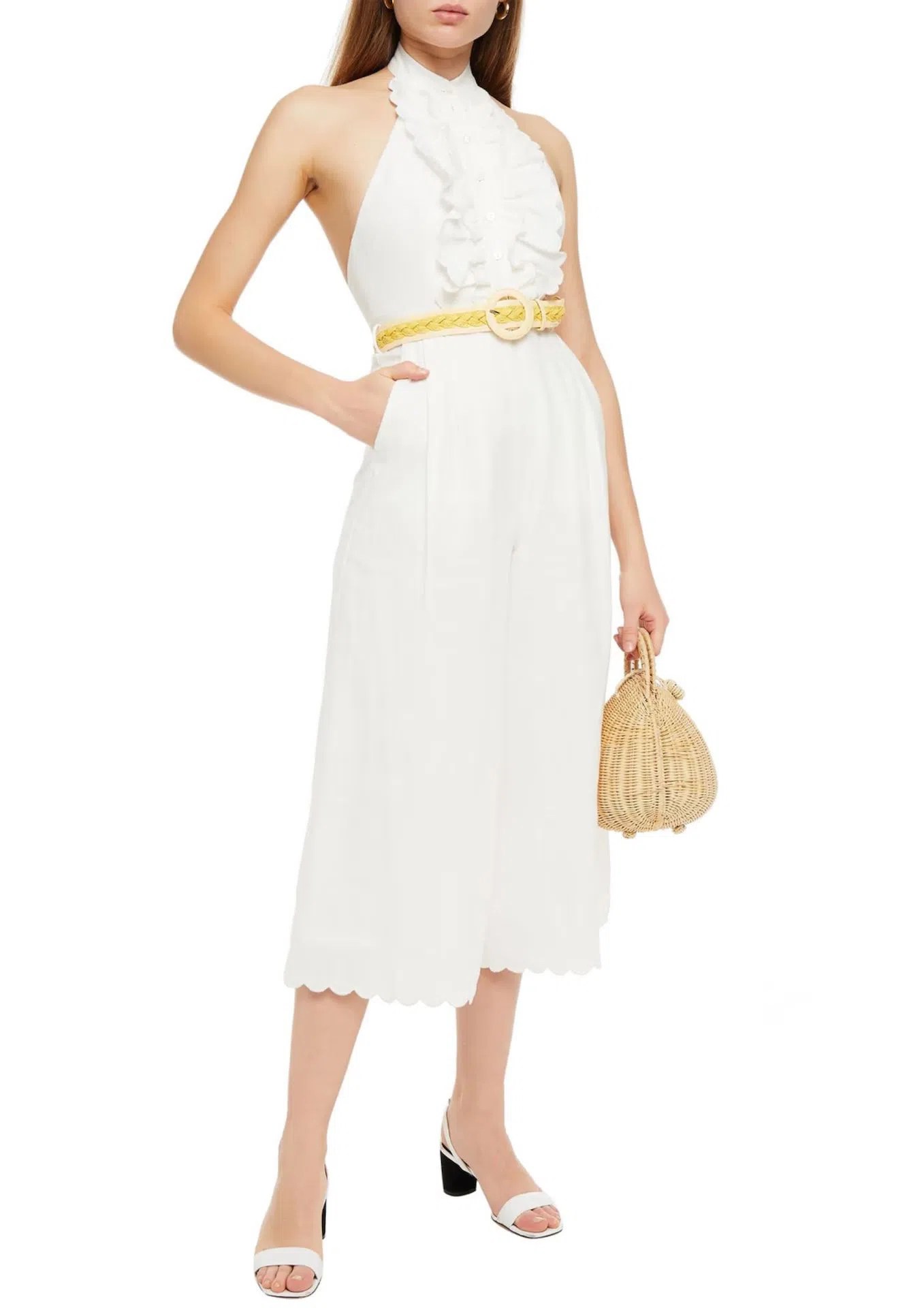 Zimmermann Amelie Frill Cropped Ruffled Linen Jumpsuit White Size 1