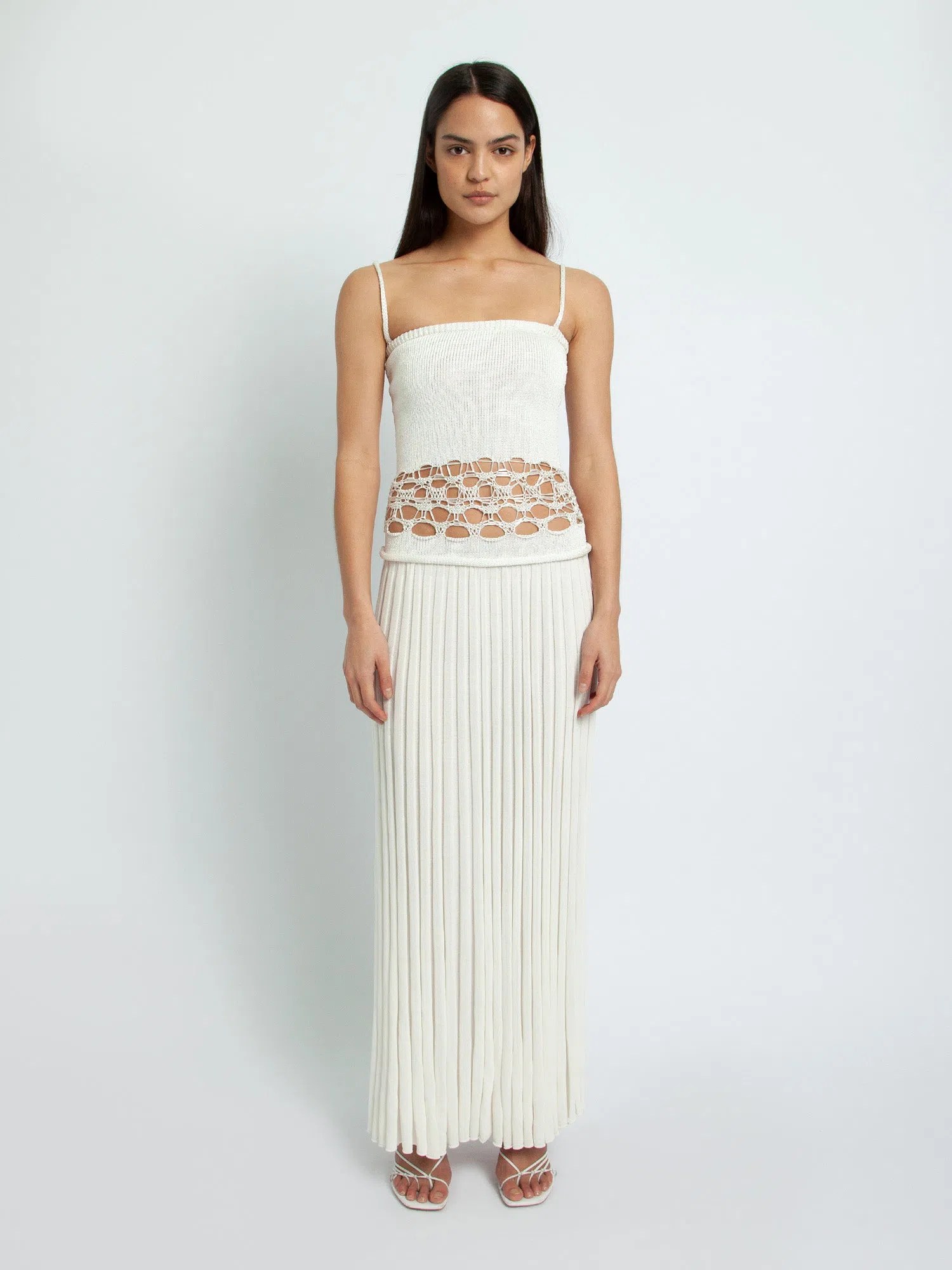 Christoper Esber Crochet Torso Knit Came Dress White Size 10