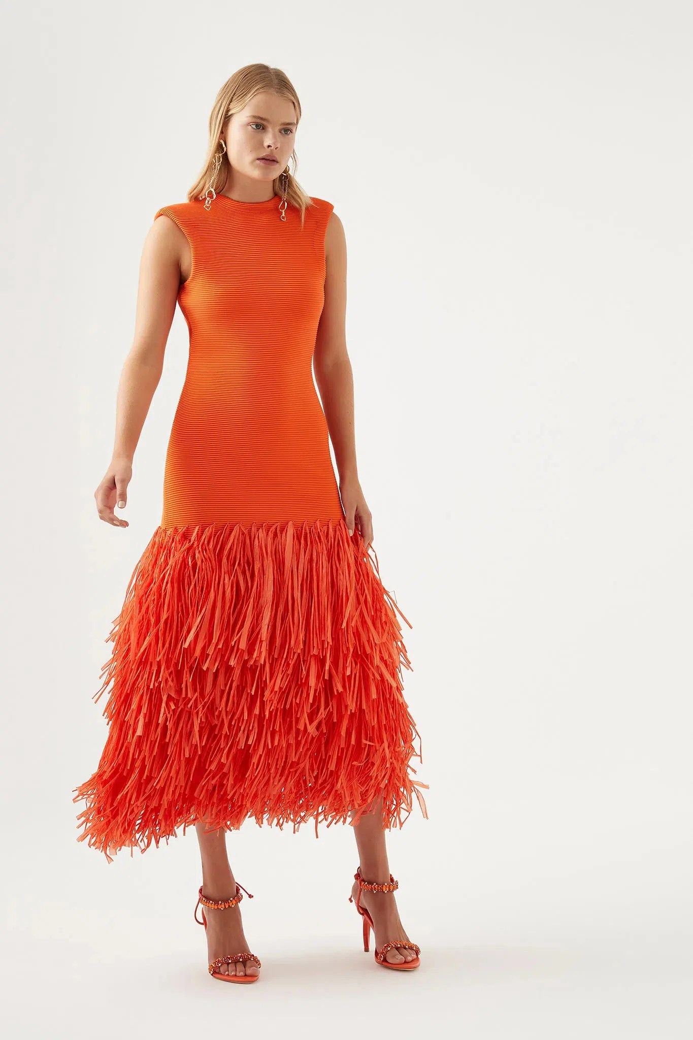 Aje Rushes Raffia Knit Midi Dress Orange Size AU 12 The Volte