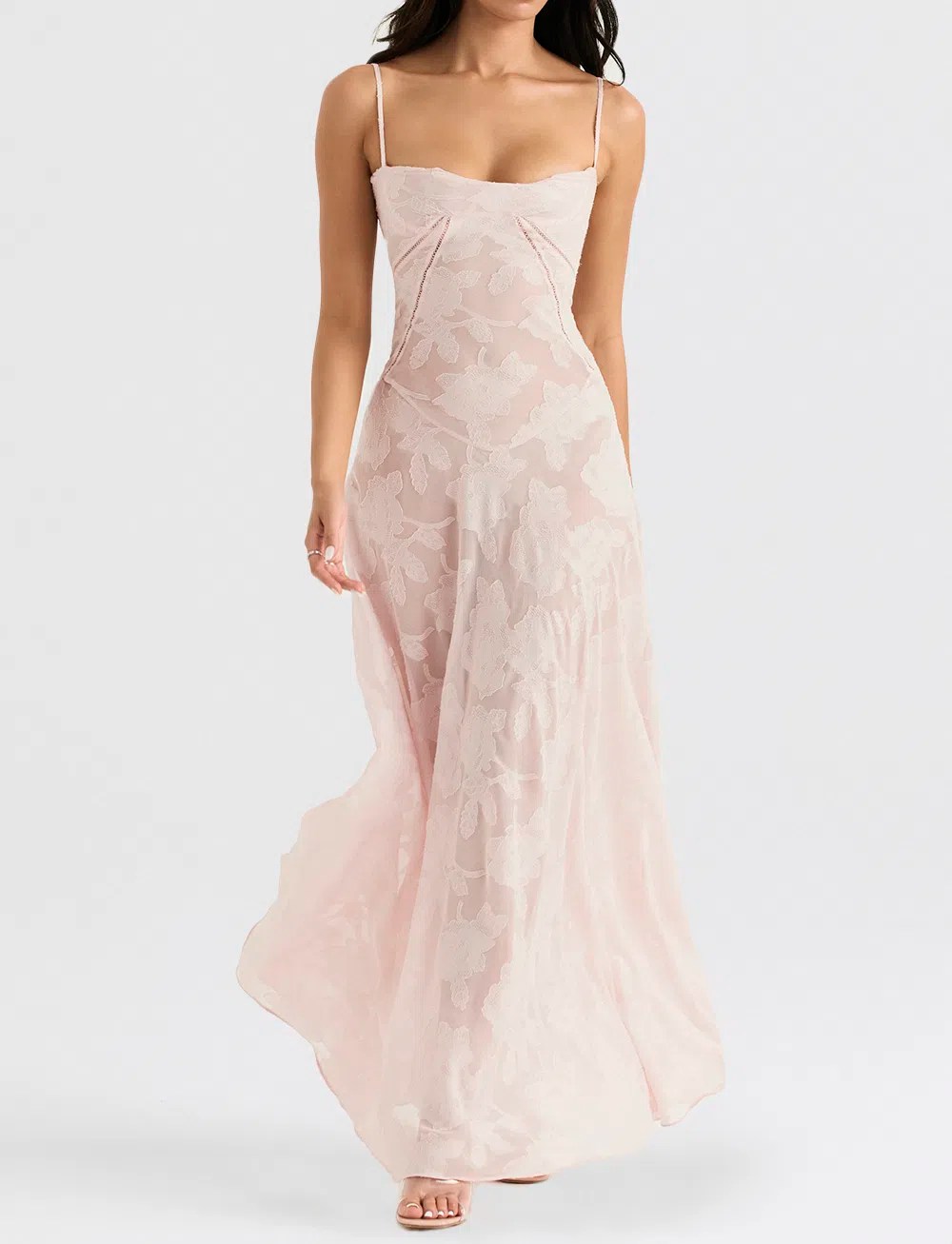 House of CB Seren Lace Back Maxi Dress Soft Pink Floral Size M / 10