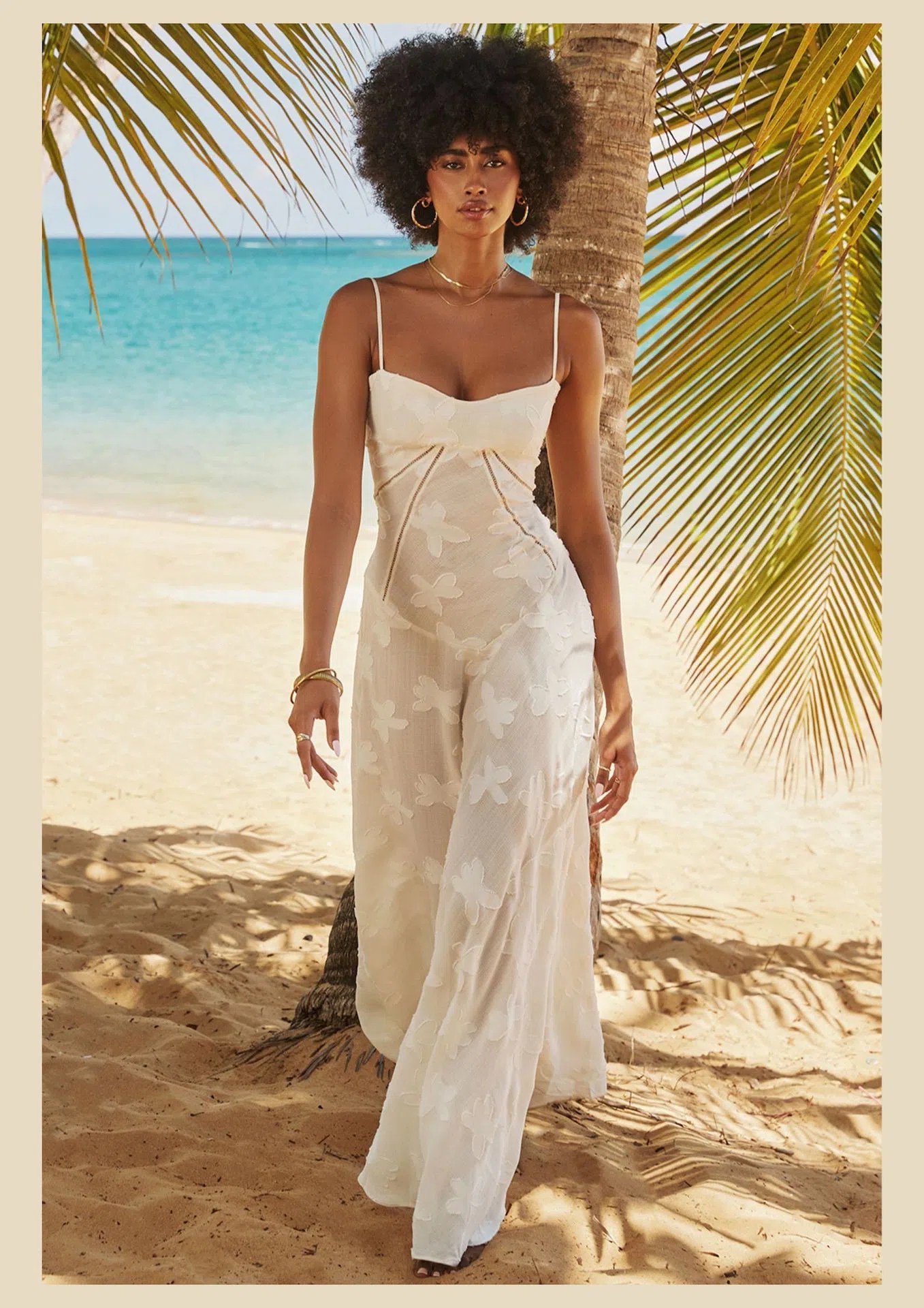 House Of CB Seren Lace Back Maxi Dress Vintage Cream Floral Size S / A