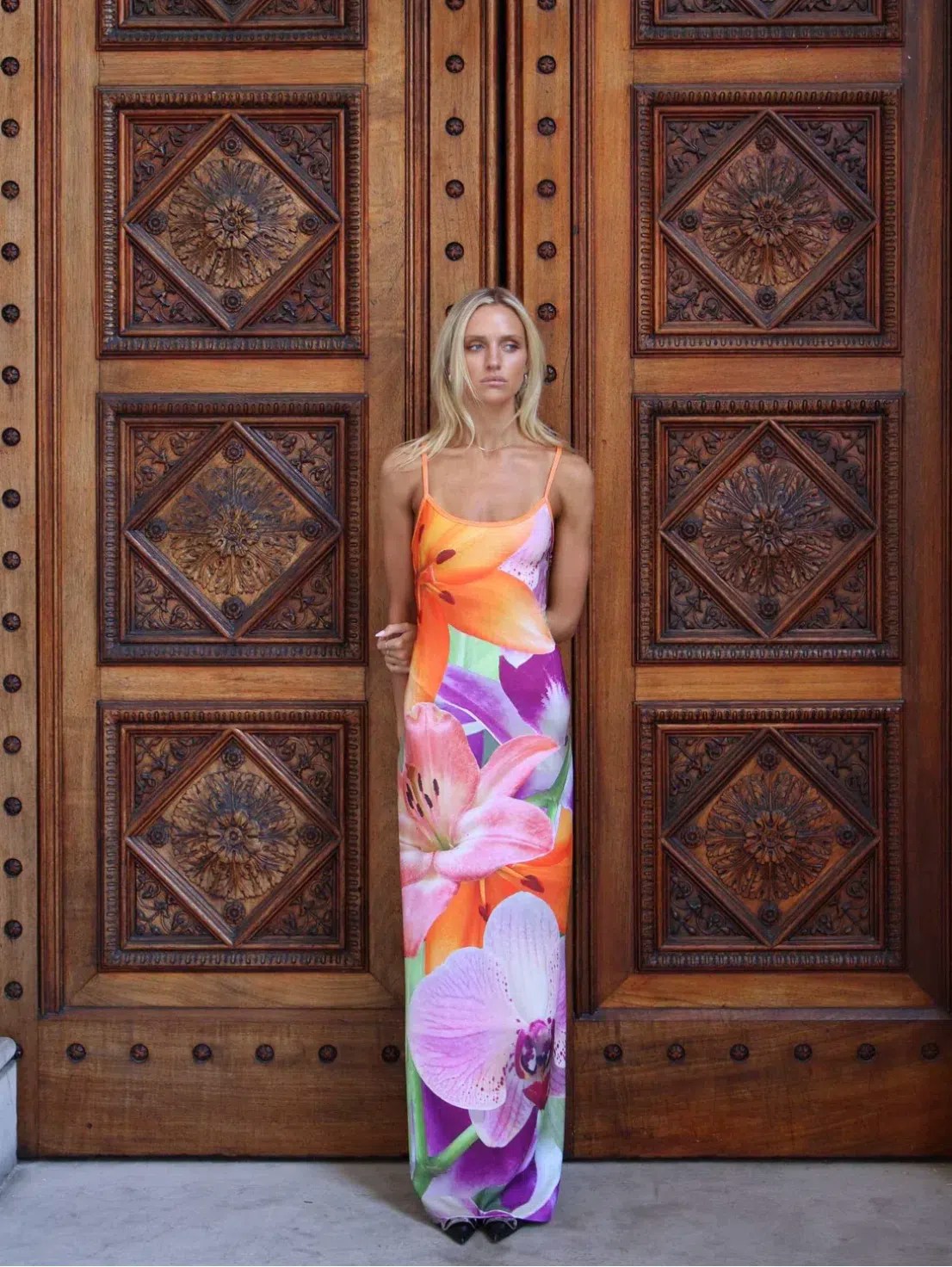 With Harper Lu Riviera Slip Dress Multi Floral Size M / Au 10